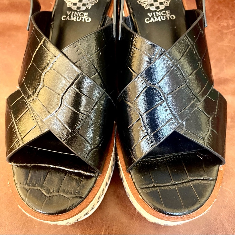 Vince Camuto Marietter Genuine Croc Embossed Leather Wedge Slingback Sandals Sz8 - Picture 9 of 14